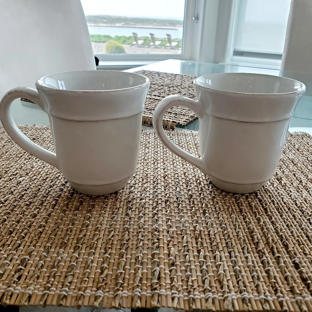 Pottery Barn Two Cambria Stoneware Mugs. Color: Stone. Made in Portugal. EUC.
